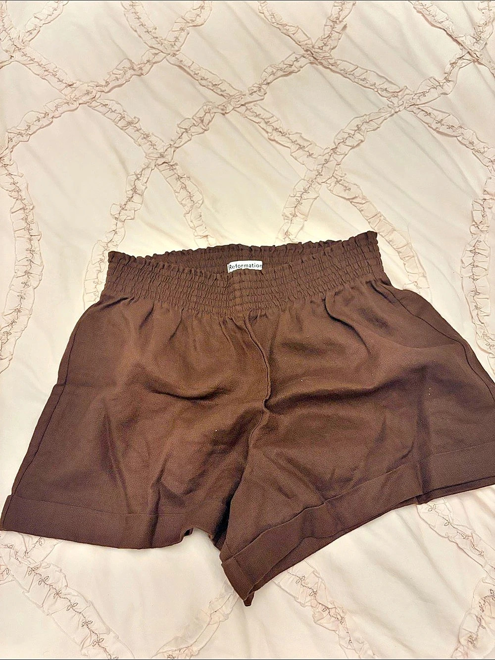 Reformation Linen Short Brown Elastic Waist Shorts